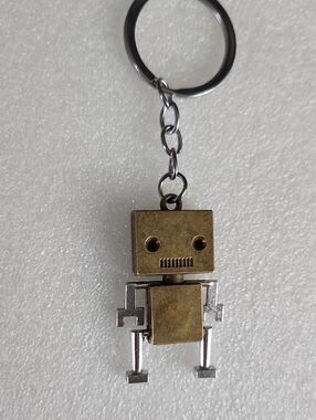 Vintage Style Brass & Silver Robot Keychain